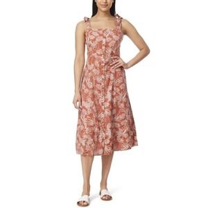 C&C California | Dresses | Cc California Palm Leaf Floral Linen Midi Dress  With Smocked Back Ruffle Hem | Poshmark